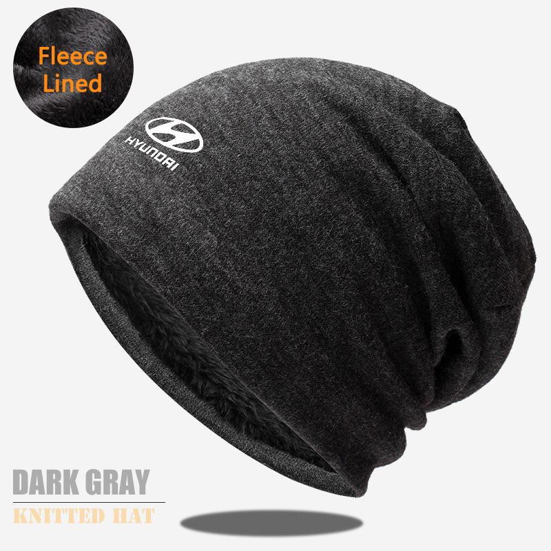 Solid Color Thin Plus Velvet Beanies Winter Hat Men Women Cap Casual Double Deck Spring Autumn With Hyundai Logo Windproof Hat