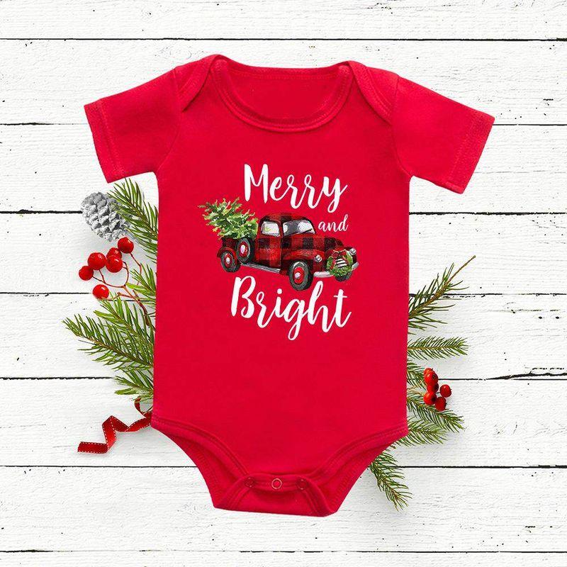 Red Deer Baby One-Piece Romper Baby Bodysuit Short Sleeve Christmas Festival Holiday Children Red One-Piece Romper Tops
