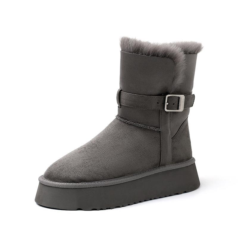 Grey Long Snow Boots Non-slip Warm Thickened Velvet Thick-soled Boots Northeast Snow Cotton Shoes Winter