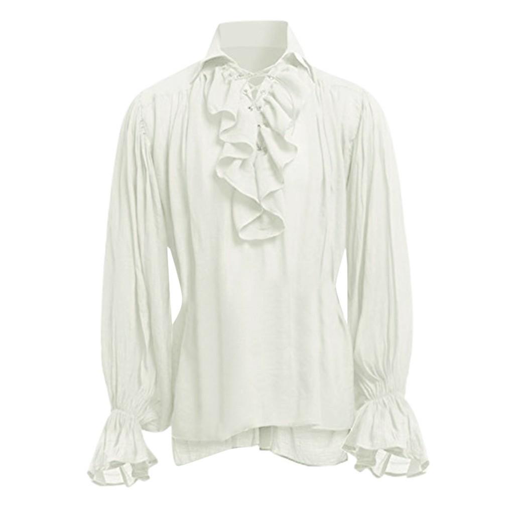 

High Quality Fashion Men Bandage Long Sleeve Shirt Gothic Man Blouse L