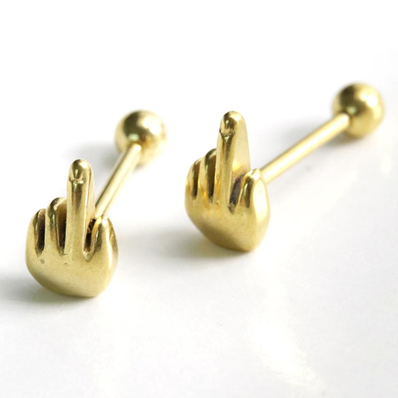 Surgical Steel Middle Finger Gesture Tongue Barbell Stud Piercing Rings Punk
