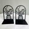 2 Stück Bücherregal-Buchstützen, hohle Blumen, geschnitztes Muster, Vase, Buchstützen, L-förmiges Design, rutschfester Buchhalter