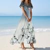 Women's Casual Fashion Print Long Dresses V-Neck Short Sleeve Dresses