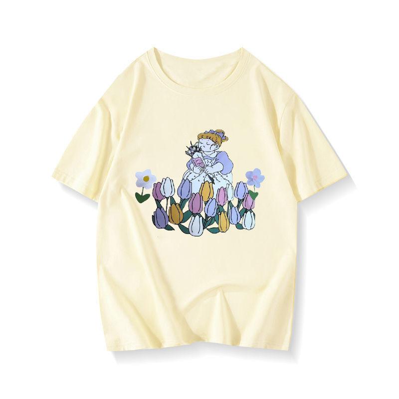 

Новые летние женские милые футболки с рисунком из мультфильмов для девочек в стиле Харадзюку с круглым вырезом, свободные повседневные футболки в стиле Харадзюку Y2K с графическим принтом XXL