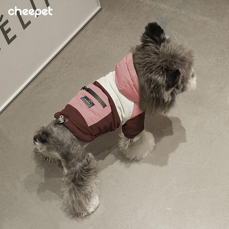 Pet Autumn and Winter Clothing Color Matching Pocket Hooded Jacket Heat Storage Can Pull Windproof Legs Dog Clothes