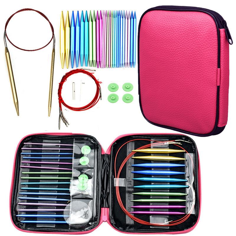 37 Pieces Knitting Needles Set Detachable Circular Interchangeable Knitting Needles Crochet Kit Multiple sizes Handmade Crafts розовый