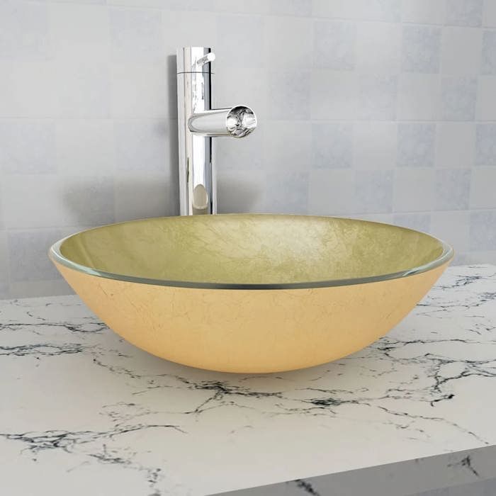 VidaXL Lavabo Verre trempé 42 cm Doré