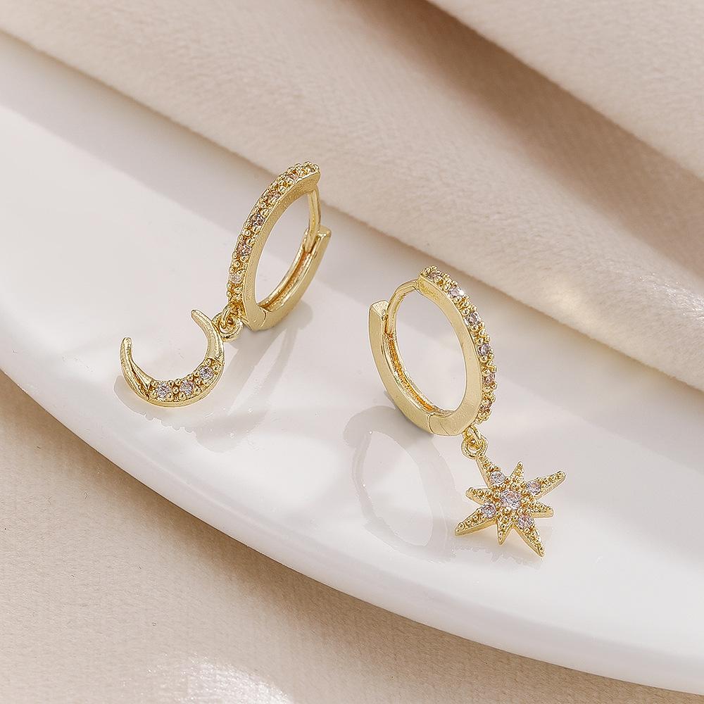 Hot selling moon asymmetrical earrings for women, fashionable, versatile, and high-end earrings