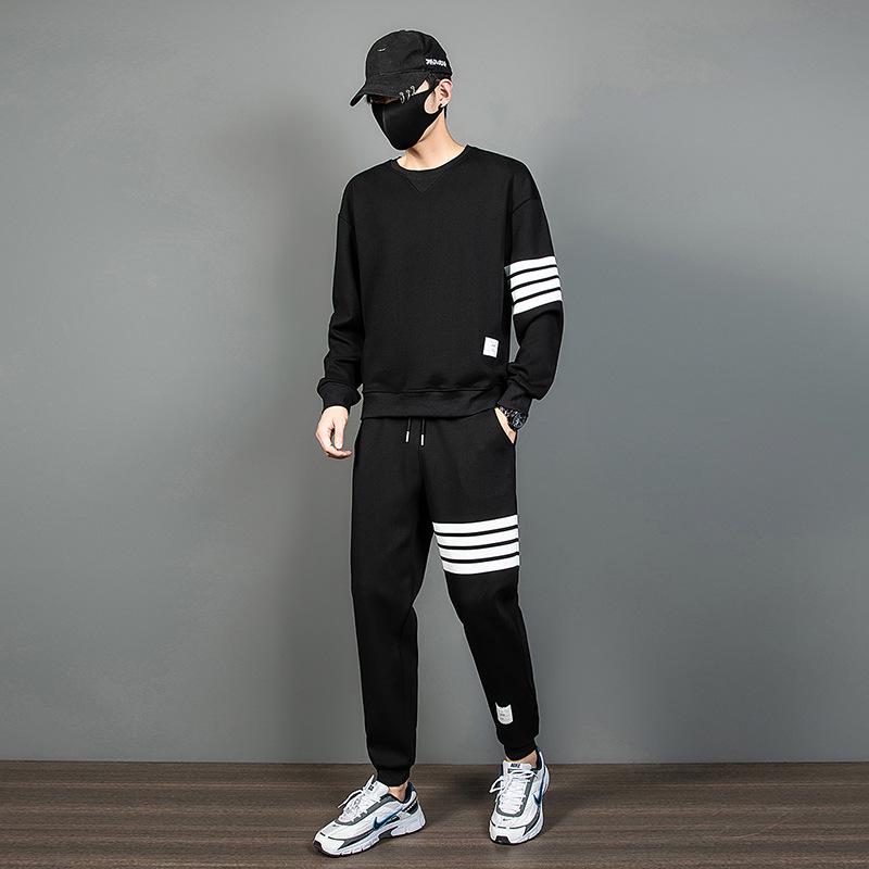 Men's Four-Bar Sports Suit: Sweatshirt & Sweatpants Set, Long Sleeve, Casual Youth Attire