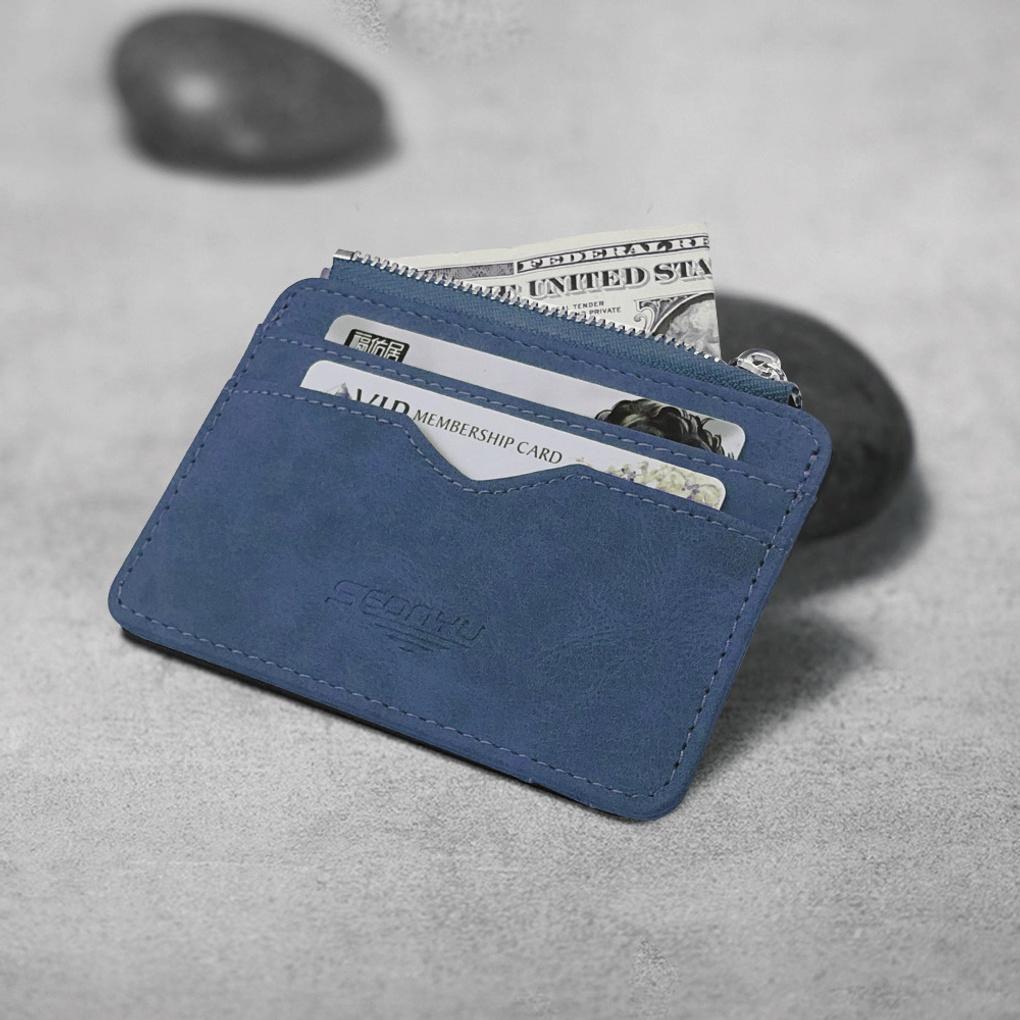 Modern Faux Leather Card Wallet (Blue) Slim Transportation Card Wallet