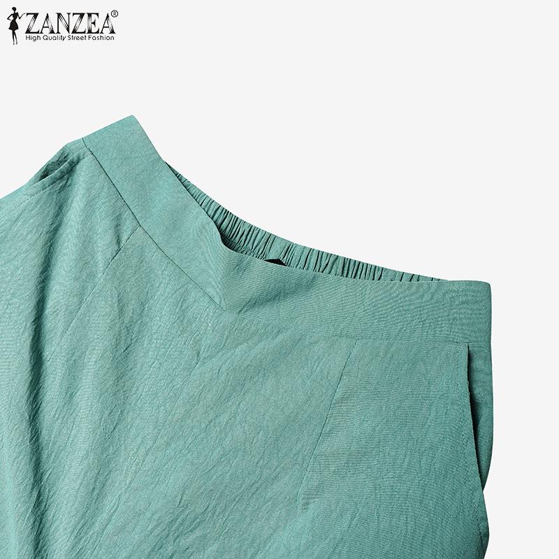 ZANZEA Damen Lässig Elastischer Bund Locker Sommer Weitbein Cropped Hose