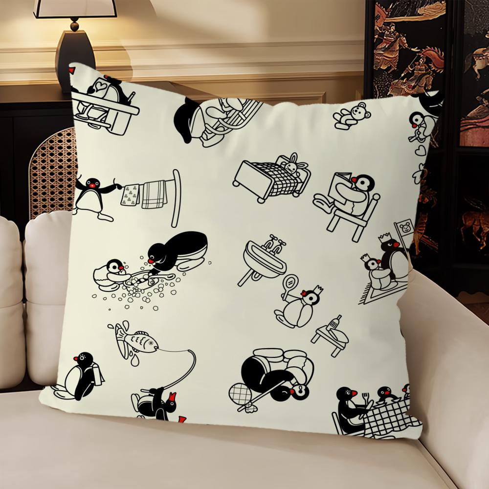 Pingu Cartoon Cute Pillow Case Sofa Living Room Bedroom Headboard Backrest Cushion Square Cushion Nap Time
