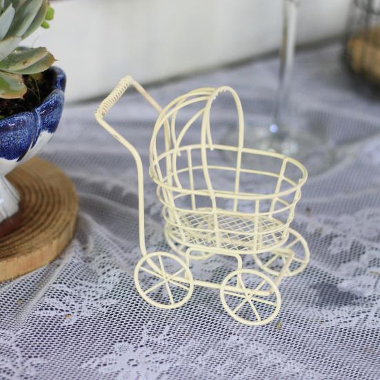 Stroller Shape Micro Landscape Ornaments, Weather-Resistant Baby Carriage Garden Decorations, Cute Decorative Miniature Chair for Outdoor Courtyard