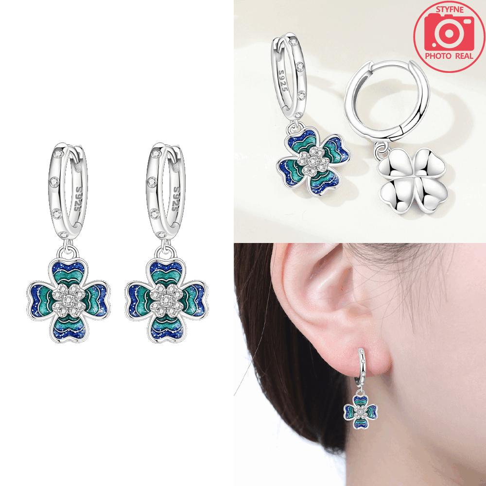 

Authentic Original Copper Metal Four-leaf Clover Colored Earring Blue Zircon Snowflake Key Lock Earring High Quality Fine Jewelry High Quality Fine