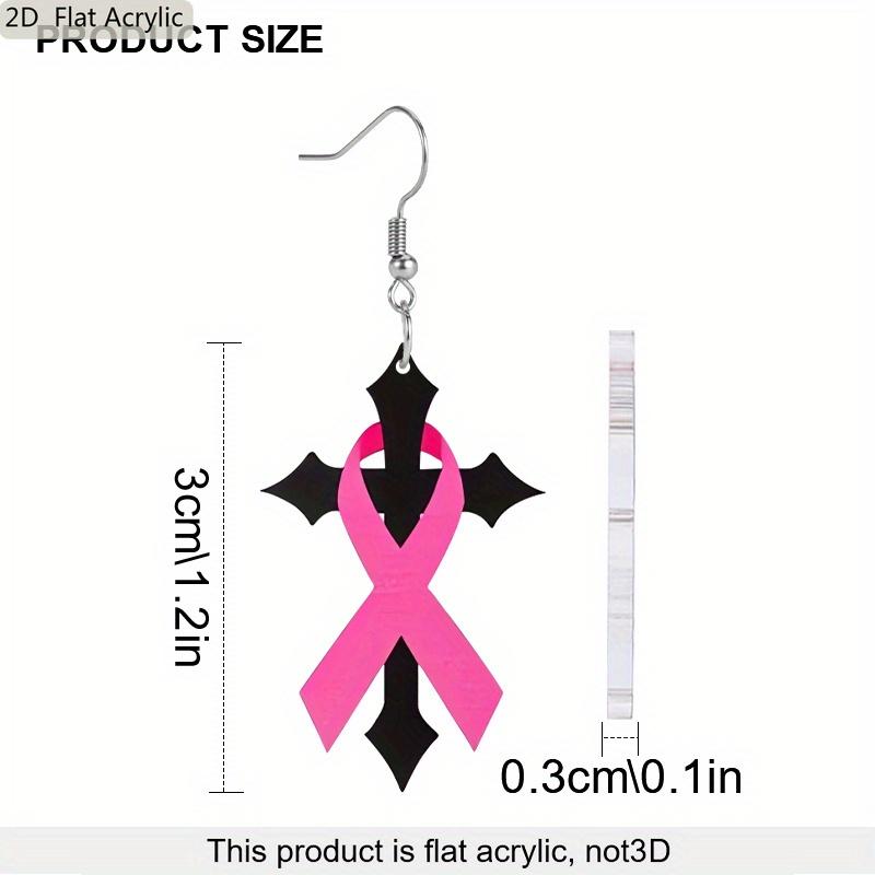 2D Flache Rosa Schleife Kreuz Klarheit Hängeohrringe Damen Brustkrebs Bewusstseins-Ohrringe Damenschmuck