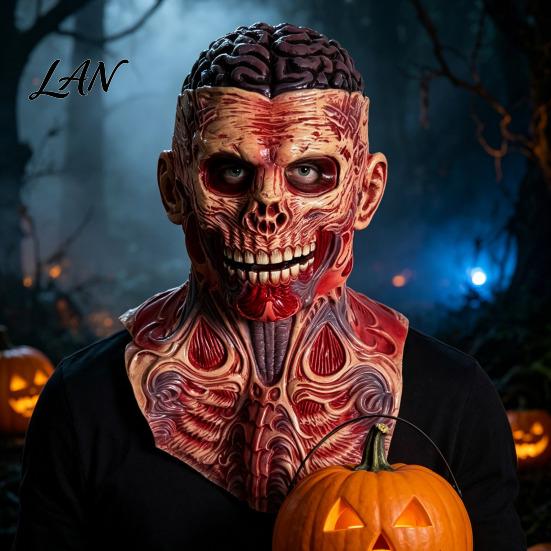 Professional Cosplay Props for Party Scary Zombie Head Masque, Adults Horror Latex Full Hood Secret Room Escape Game Prop Realistic Creepy Skeleton
