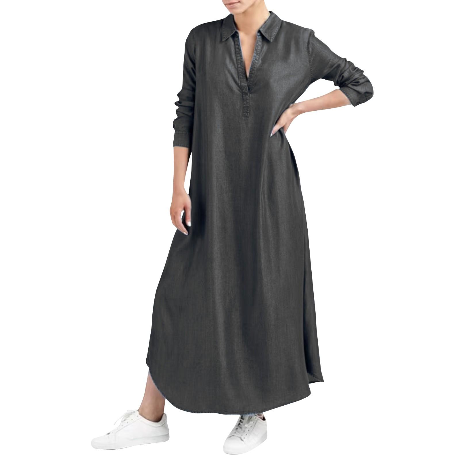 

Женское модное повседневное однотонное джинсовое платье L чёрный