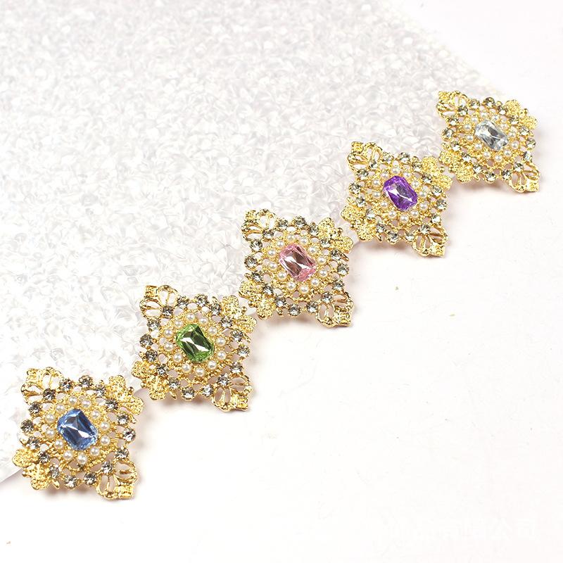 5Pcs 27*33Mm Alloy Plating Gold Flatback Buttons Rhinestones Pearl Handwork Diy Jewelry Accessories