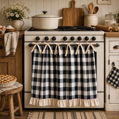 Cotton Linen Blend Kitchen Oven Door Valance Coffee Machine Half Curtain Cabinet Window