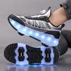 Four-wheel Running Shoes Detachable Flat Shoes Rechargeable USB Luminous Sports Light Shoes Girls Roller Skates Boys Shoes