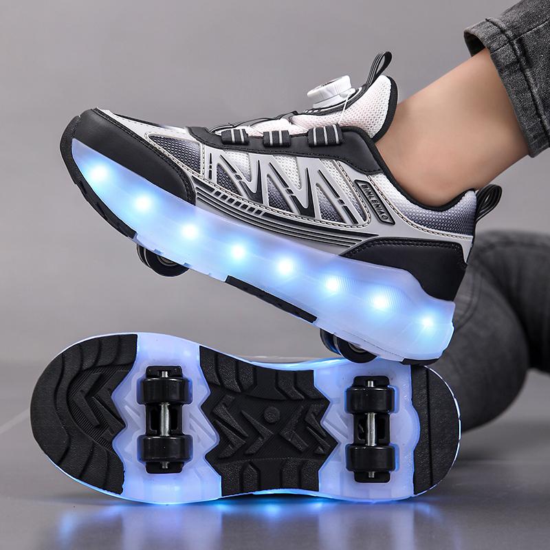 Four-wheel Running Shoes Detachable Flat Shoes Rechargeable USB Luminous Sports Light Shoes Girls Roller Skates Boys Shoes