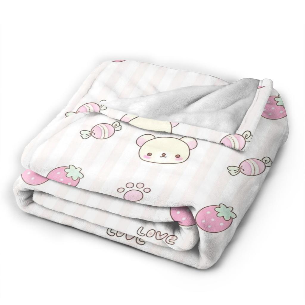 Rilakkuma Candy Strawberry Korilakkuma Blankets Flannel Throw Blanket Summer Air Conditioning Personalised Soft Warm Bedsprea,