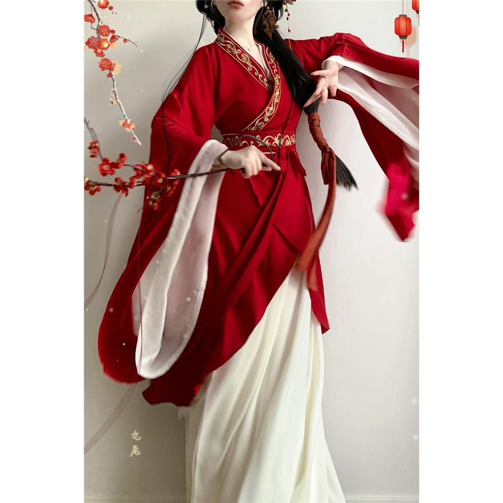 Original Wei, Jin Style Hanfu, Southern And Northern Dynasties Embroidered Large Sleeves, Cross Collar, Special-shaped Apron And Torn Skirt