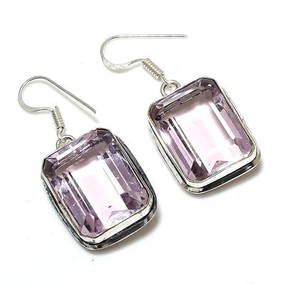 Pendiente de Joyería de Plata de Ley 925 Hecho a Mano con Gema Kunzita Rosa 1.58" q0z47