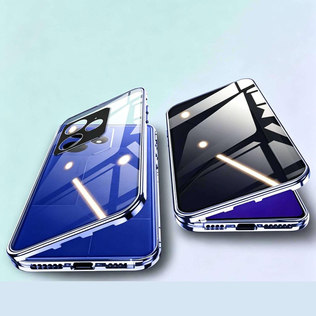 Funda Antiespionaje para realme GT6 GT7 Pro Neo6 Neo7, Cristal Templado de Doble Cara, Marco de Metal con Protector de Lente, Parachoques para Teléfono