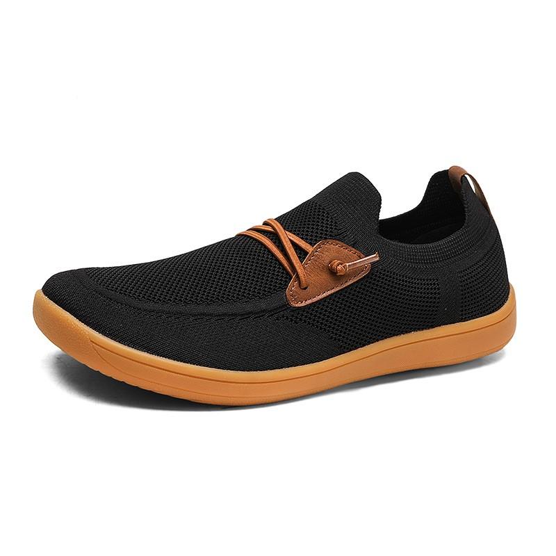 Mens Breathable Knit Slip-On Casual Shoes Wide Toe Fall Comfort Loafer