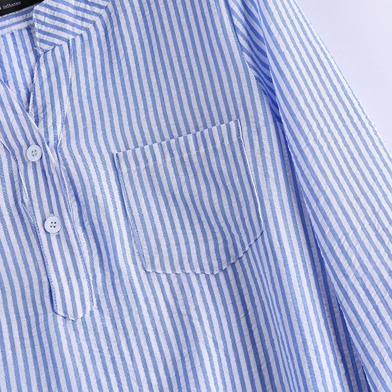 ZANZEA Women Long Sleeve V Neck Striped Button Up Casual Loose Blouse