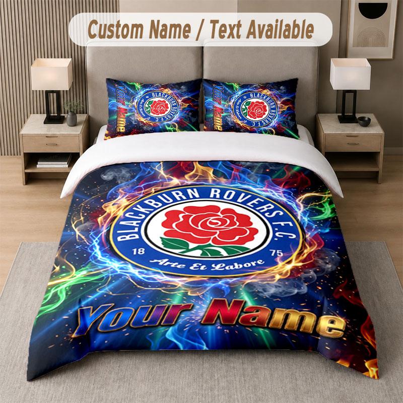 Custom Bedding Set Blackburn Rovers Football Pattern, Print Name Text 1 Duvet Cover Plus 2 Pillowcases Home Textile