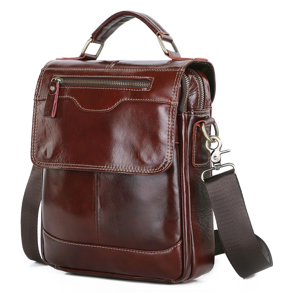 Men's Handbag First Layer Cowhide Vertical Business Casual Office Briefcase Men's Shoulder Messenger Bag