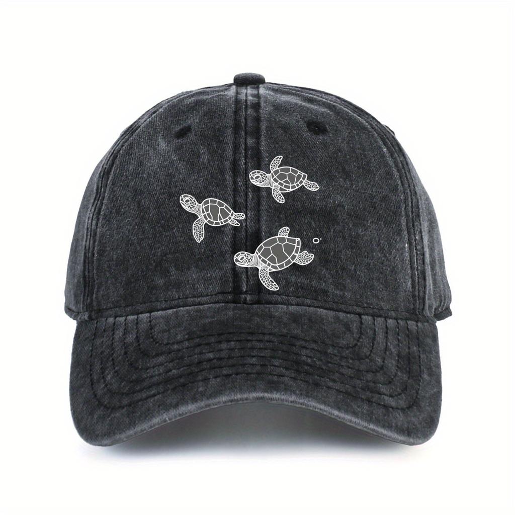 Sea Turtle Print Washed Baseball Cap Vintage Unisex Adjustable Casual Sun Protection Hat