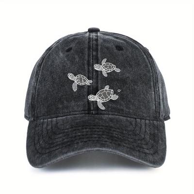 Sea Turtle Print Washed Baseball Cap Vintage Unisex Adjustable Casual Sun Protection Hat