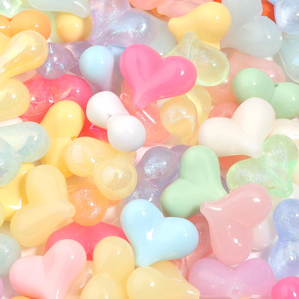 30pcs17x22mm Acrylic Love Heart Bead Shiny Loose Spacer Charm Bead for DIY Bracelet Necklace Jewelry Handmade Beaded Material