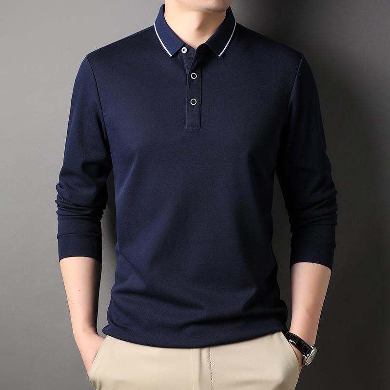 Spring and Autumn Solid Color Long-Sleeved T-shirt Men's New Polo Collar Loose Polo Shirt