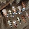 Press-On Nails Women Rose Gold A3649 Almond Shape Acrylic Fake With Star Sweet Chic Minimalist French Metal