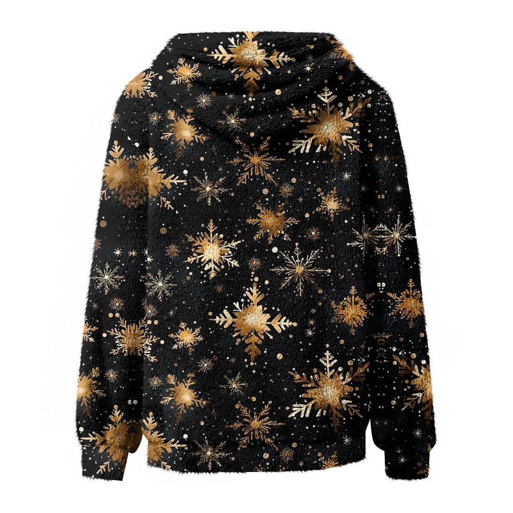 Women's Fashionable Casual Fleece Lined Long Sleeve Pocket Hooded Printed Sweatshirt