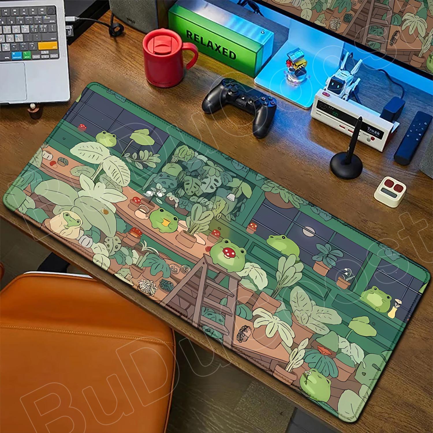 

Mousepad E-sports Non-slip Cute Plant Frog Mouse Mat Anime Kawaii Cartoon Mouse Pad Game Laptop Mat Large 900x400mm PC Desk Mats 600x300x2mm
