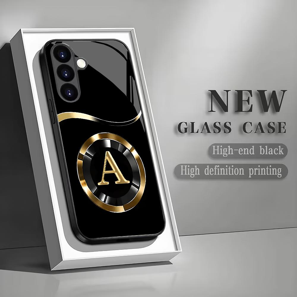 Moderne Buchstaben A Hartglas Handyhülle geeignet für Samsung Galaxy S26 S25 S24 S22 S21 S20FE/Ultra/Plus Anti-Drop-Rückabdeckung