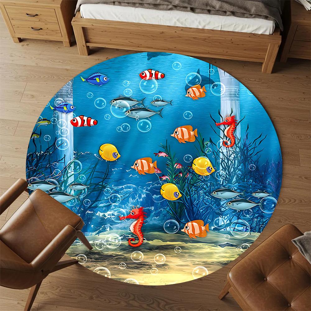 1pc fishes seahorse Round Chair mat Area Rug - Non-Slip, Floor Mat for Office, Bedroom, and Indoor Decor c1125125