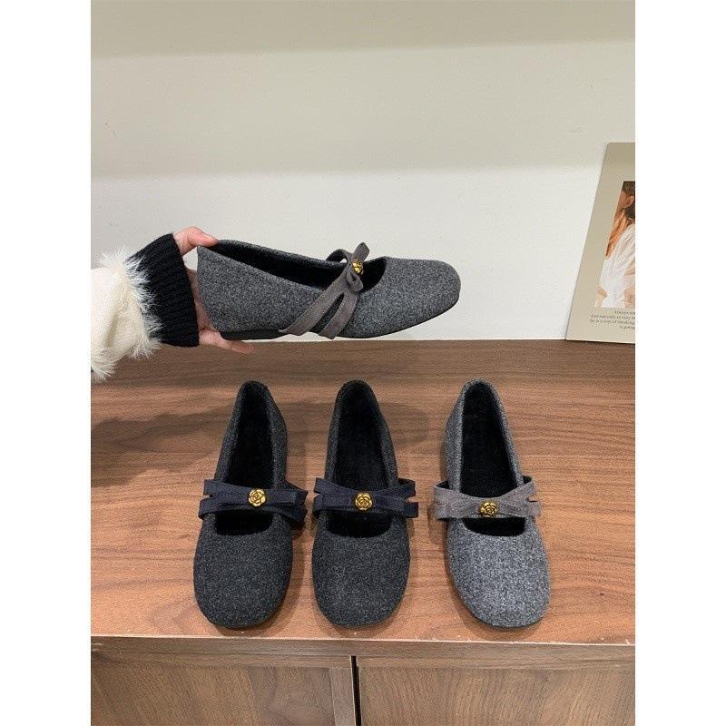 Xiaoxiangfeng inner height increase Mary Jane shoes autumn and winter round head velvet warm thick-soled beanie ladyshoes