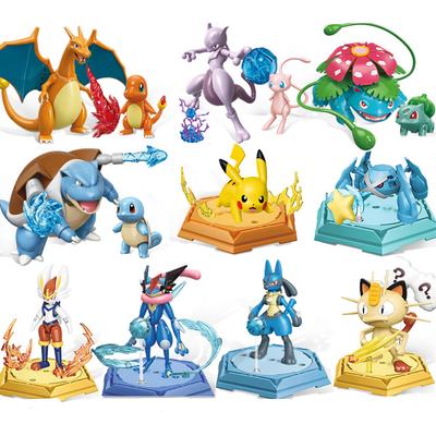 Keeppley Pokemon Blocos de Construção de Batalha Lucario Charizard Mewtwo Blastoise Greninja Montagem Modelo 3D Mini Figura de Tijolos Brinquedos