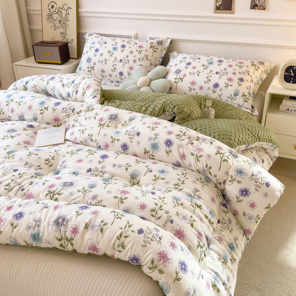 Floral Printed Thickened Warm Winter Quilt Fluffy Soft Weighted Blanket for Sleeping Double Bed Skin-Friendly Quilted Comforter