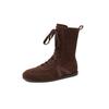 2025 Autumn and Winter New Retro Cow Flip British Martin Boots Side Zipper Round Head Flat Bottom Brown Leather Short Boots Women