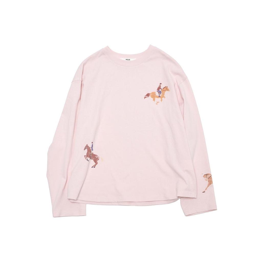 Dai He Early Spring Casual Color Block Horse Print Long Sleeve T-Shirt