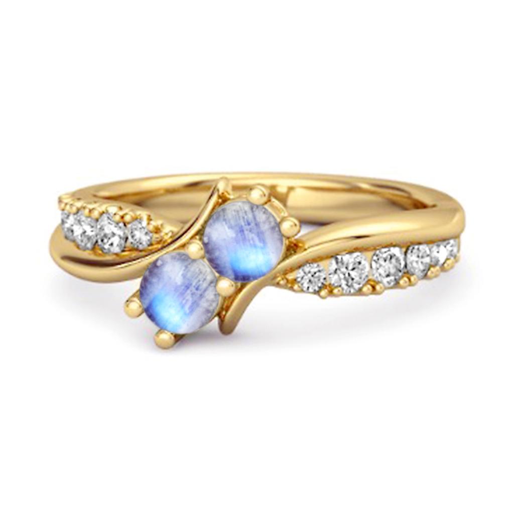 Moonstone Twin Stone Pave Bypass Ring - 925 Sterling Silver Gold Vermeil