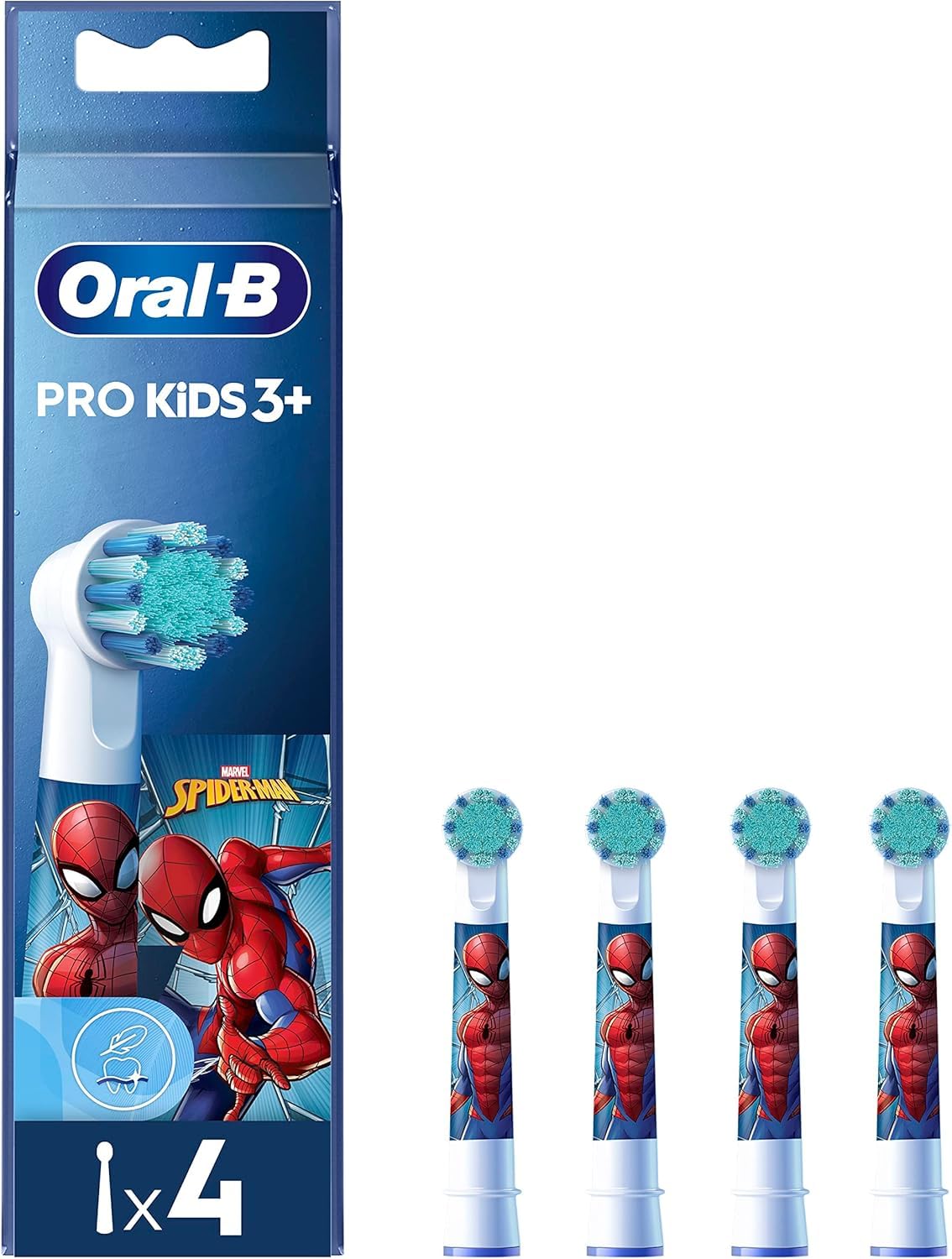 

Braun Replacement Brush Heads for Soft PRO KIDS Genuine Blister Oral-B Kids, Brush, Spider-Man 3+, Pack, 4-Pack [Used]