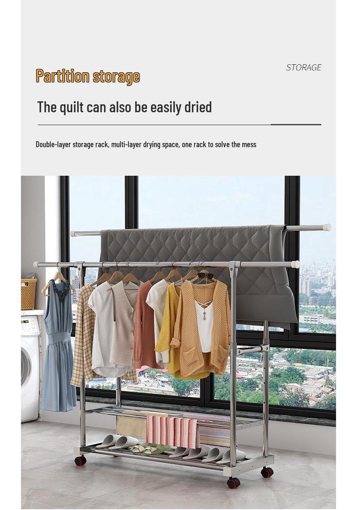 Cream Style Movable Indoor Clothes Drying Rack and Hanger